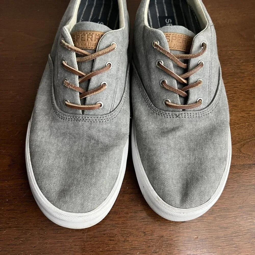 Sperry Shoes Sz 10.5 M Striper II CVO Salt Washed Sneakers STS17393 Grey Canvas